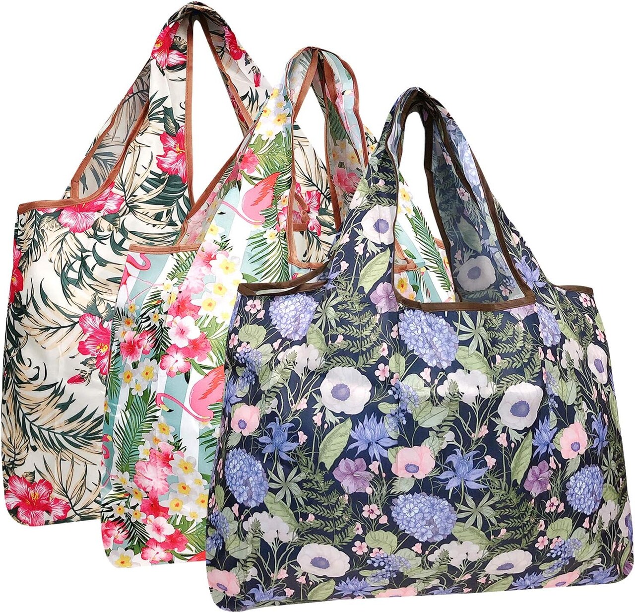 Wrapables Large Foldable Tote Nylon Reusable Grocery Bag, 3 Pack